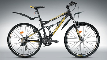 Велосипед Forward Flare 1.0 (черный мат. 26", 21ск. рост 16") двухподвес, алюминиевая рама