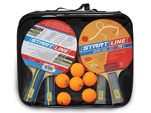 Набор START LINE: 4 Ракетки Level 200, 6 Мячей Club Select, упаковано в сумку на молнии с ручкой.